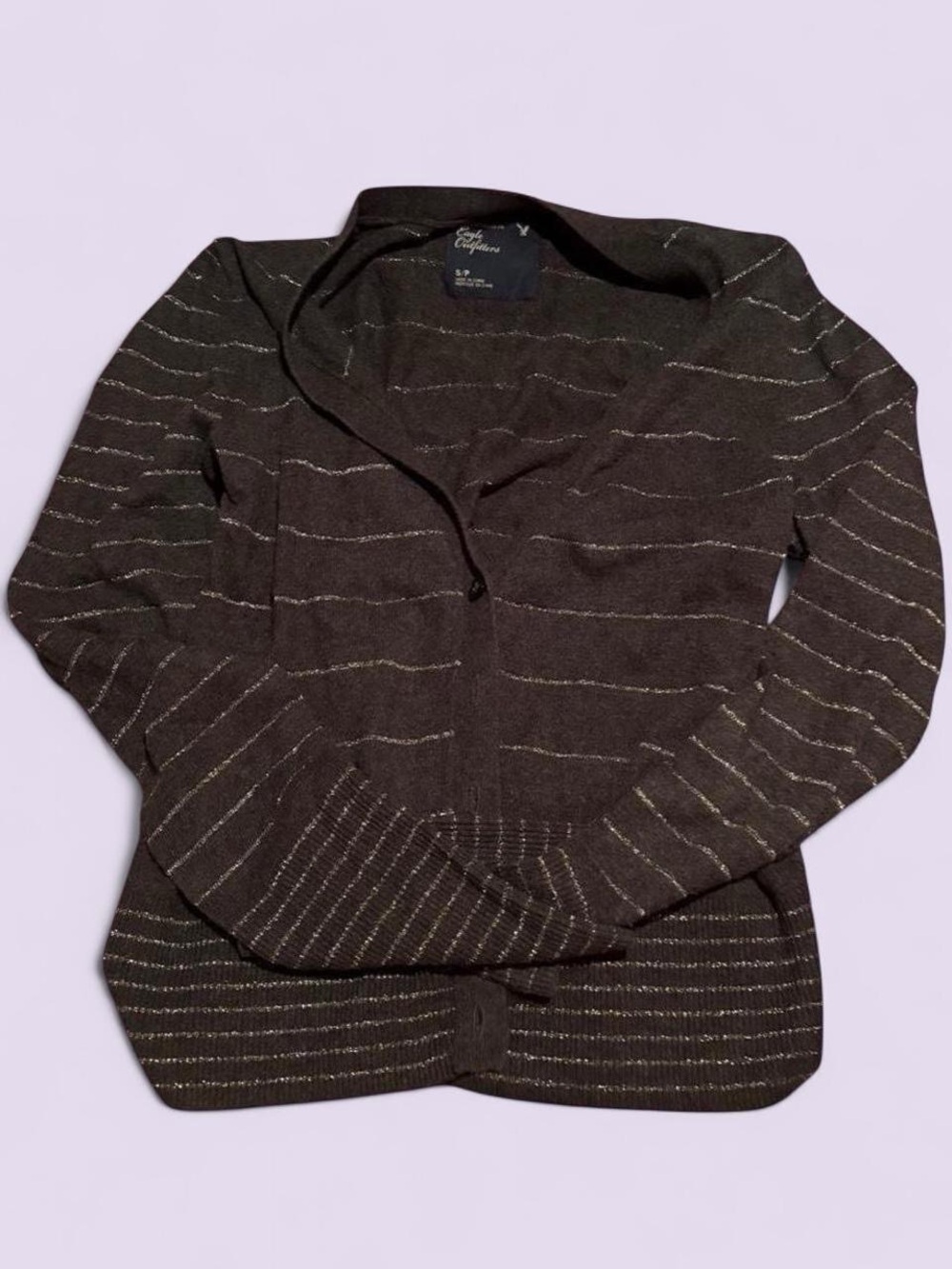 American Eagle Charcoal BlackMetallic Stripe Knit Blazer Cardigan Small